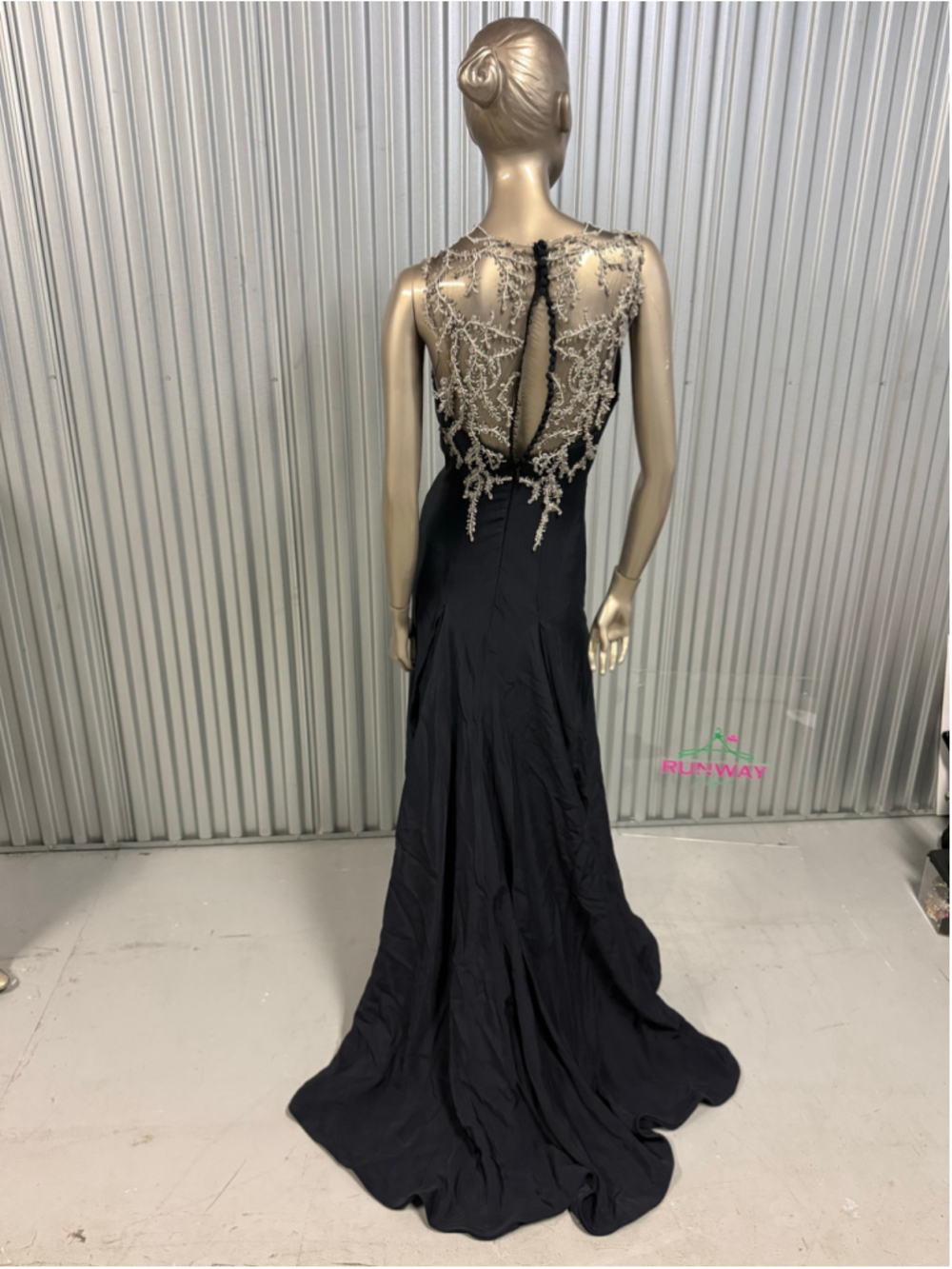 Anna Maier Couture Navy Blue Formal Gown | Silver Embroidered Illusion Bodice | - Picture 5 of 17